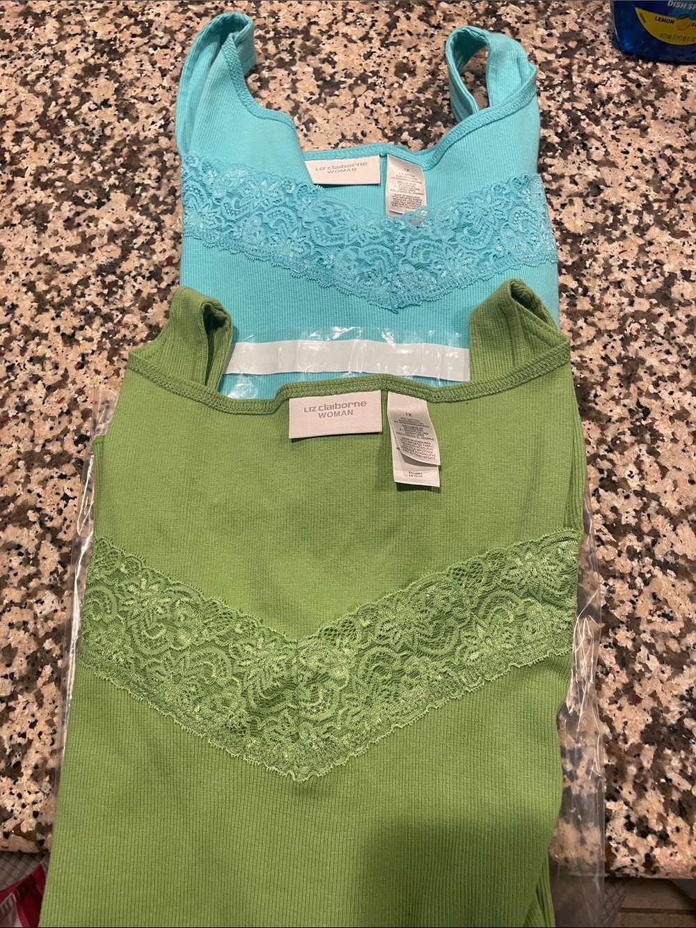 Liz Claiborne Lace-Trim Tank Camisoles in Fuchsia and Teal single